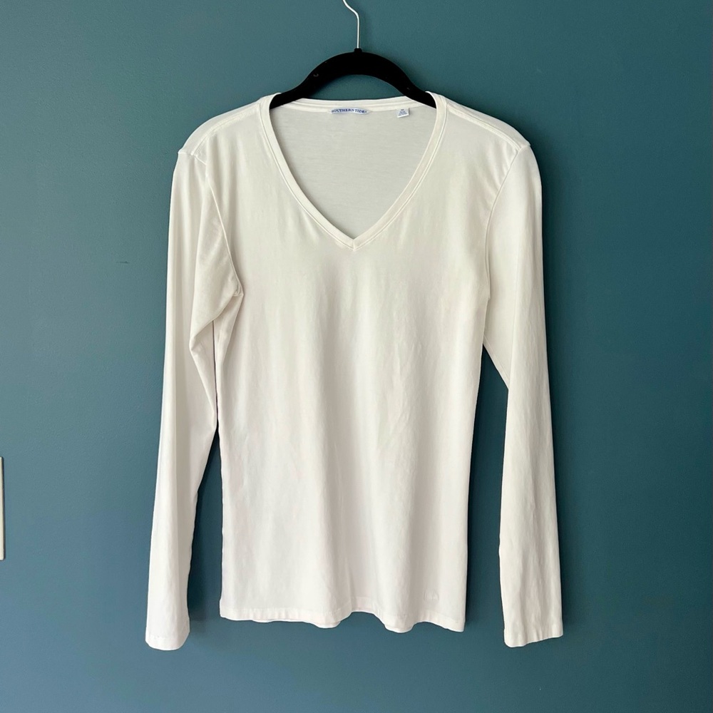 Southern Tide Women's White V-Neck Long Sleeve Top